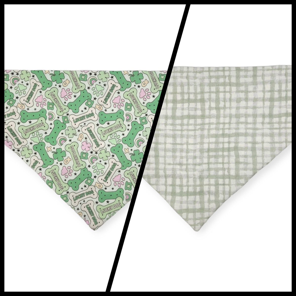 St. Patrick's Day Lucky Dog / Gingham Sage Plaid Slide-on Bandana (X-Large)