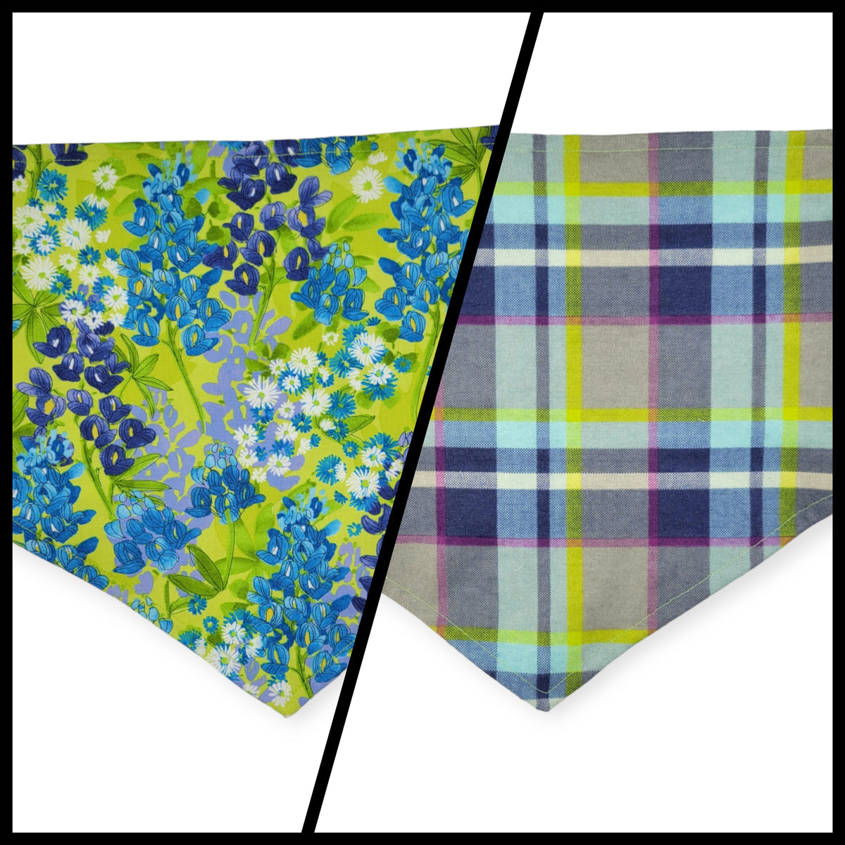 Wild Blossoms/ Artichoke Plaid Reversible Tie-on Bandana (Large)