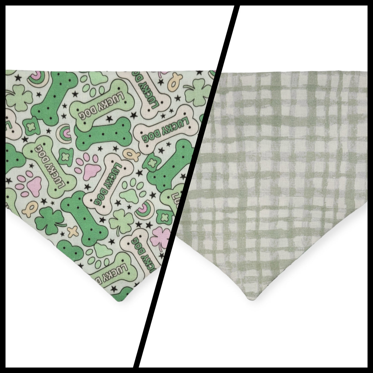 St. Patrick's Day Lucky Dog / Gingham Sage Plaid Slip-on Scrunchie Bandana (Medium)