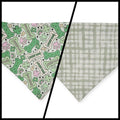 St. Patrick's Day Lucky Dog / Gingham Sage Plaid Reversible Tie-on Bandana (Medium)