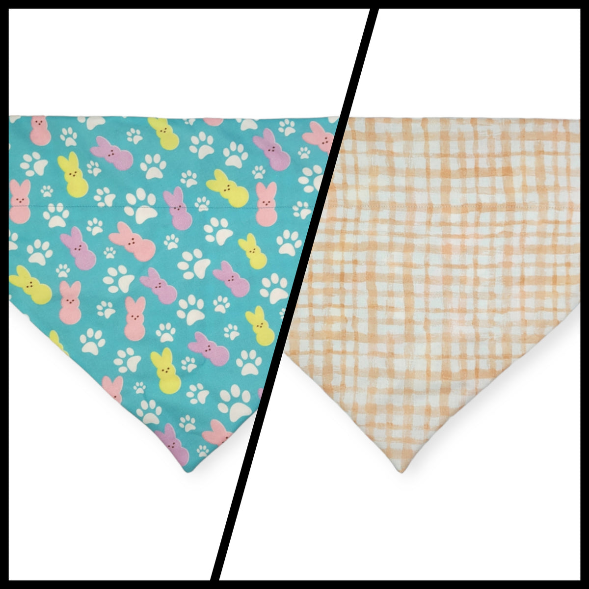 Easter Bunny Paw Prints/ Peach Gingham Plaid Reversible Slide-on Bandana (Large)
