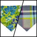 Wild Blossoms/ Artichoke Plaid Reversible Slip-on Scrunchie Bandana (Small)