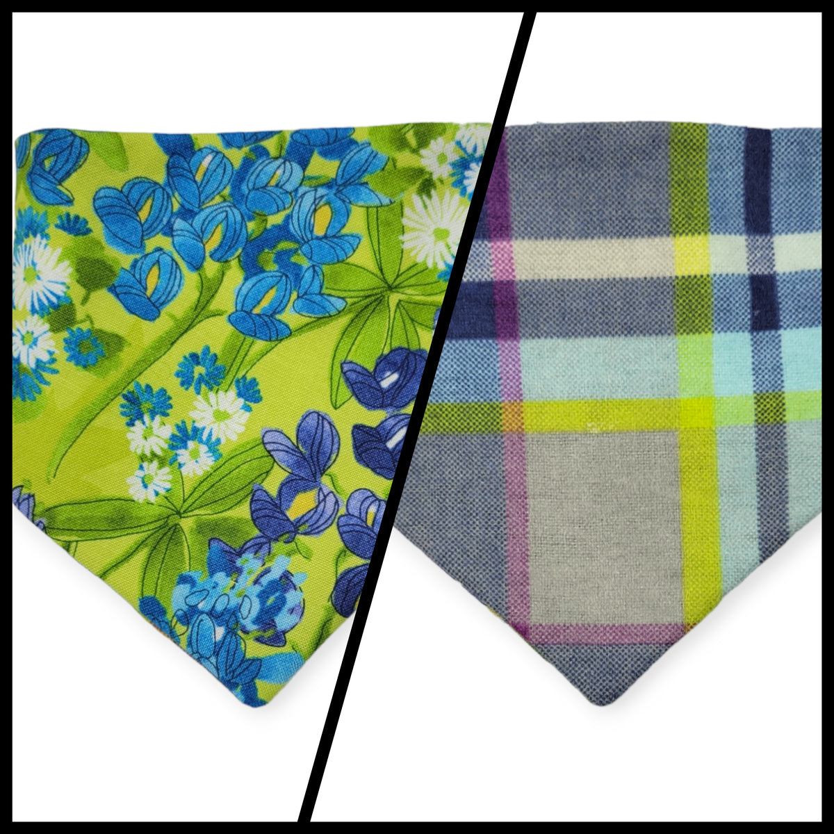 Wild Blossoms/ Artichoke Plaid Reversible Slip-on Scrunchie Bandana (Small)