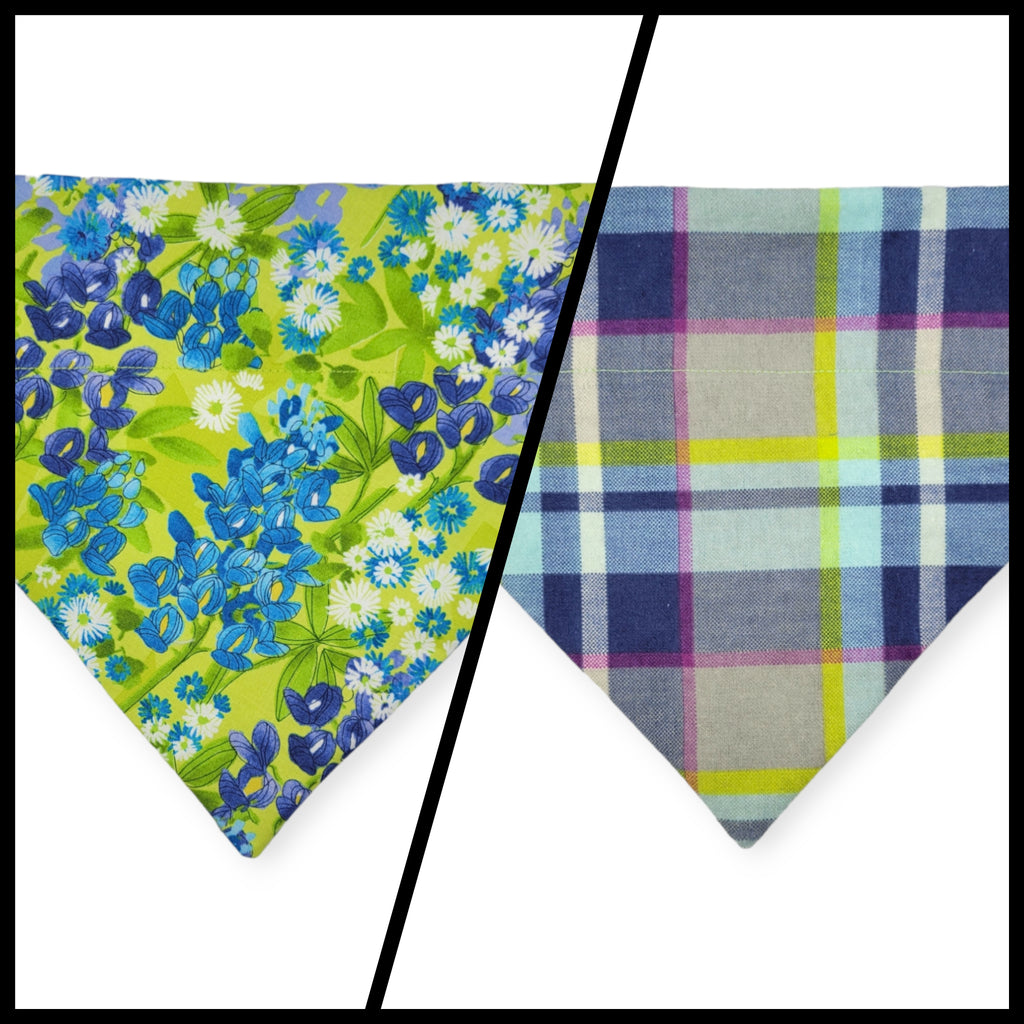 Wild Blossoms/ Artichoke Plaid Reversible Slide-on Bandana (Medium)
