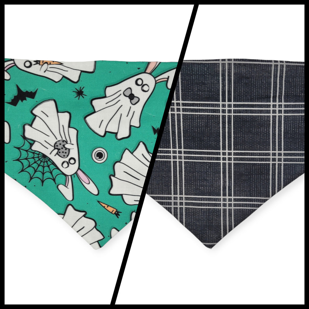 Easter Ghosts/ Black Plaid Slip-on Scrunchie Bandana (Medium)