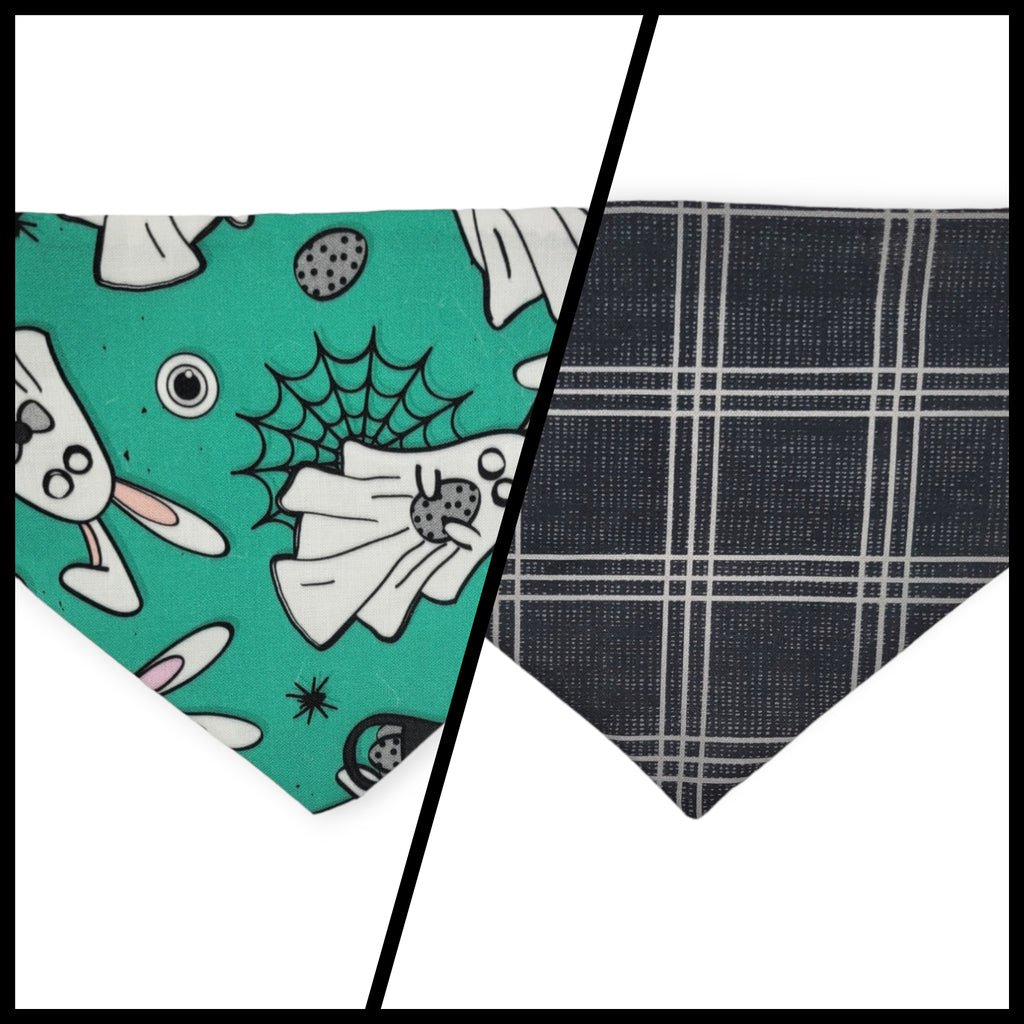 Easter Ghosts/ Black Plaid Slip-on Scrunchie Bandana (Small)