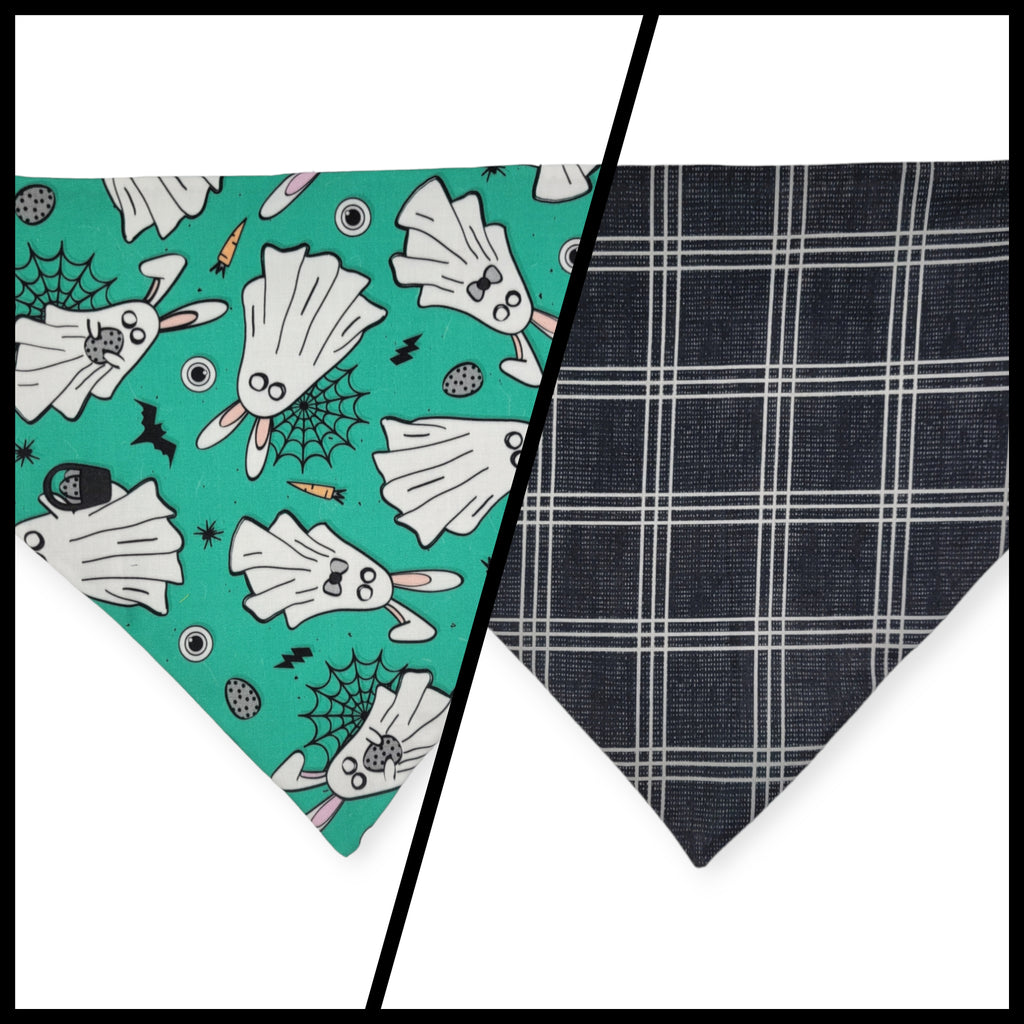 Easter Ghosts/ Black Plaid Slip-on Scrunchie Bandana (X-Large)