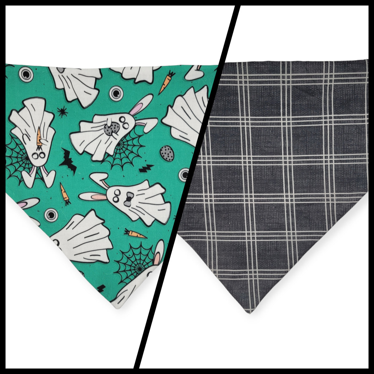 Easter Ghosts/ Black Plaid Slip-on Scrunchie Bandana (Large/X-Large)