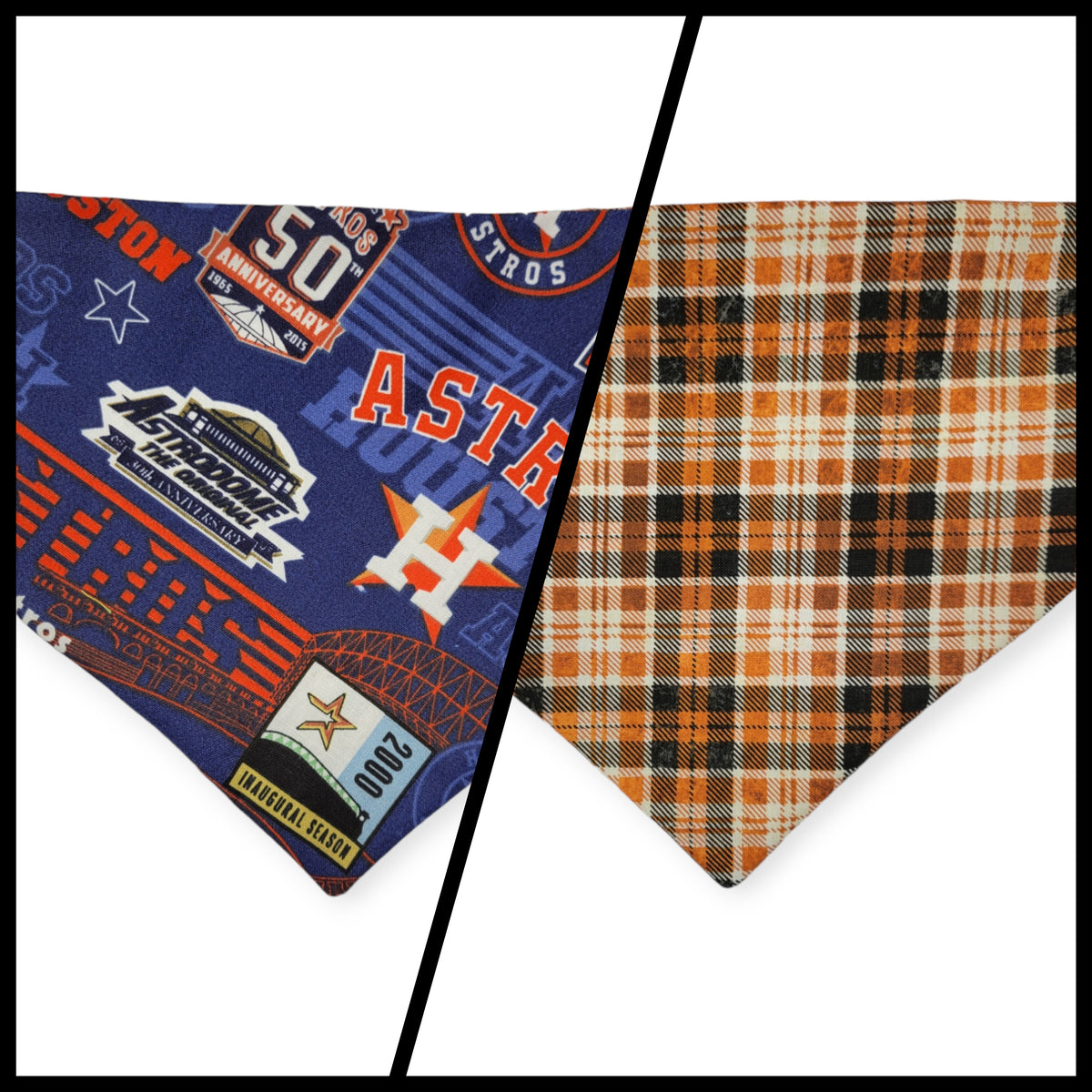 Astros/ Orange Plaid Slip-on Scrunchie Bandana (Medium)