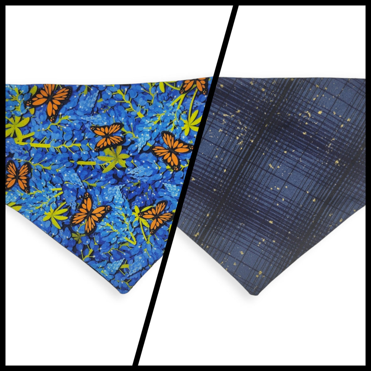 Bluebonnets & Butterflies/Navy Plaid Slip-on Scrunchie Bandana (X-Small/Small)