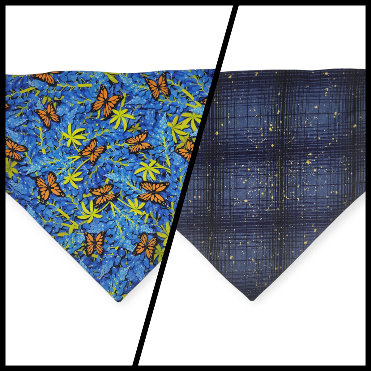 Bluebonnets & Butterflies/Navy Plaid Slip-on Scrunchie Bandana (Medium)