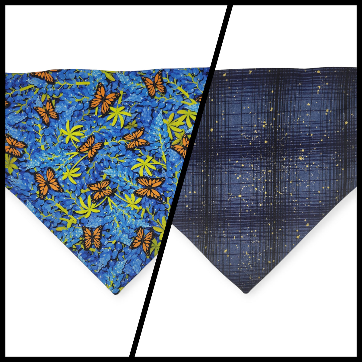 Bluebonnets & Butterflies/Navy Plaid Slip-on Scrunchie Bandana (Medium/Large)