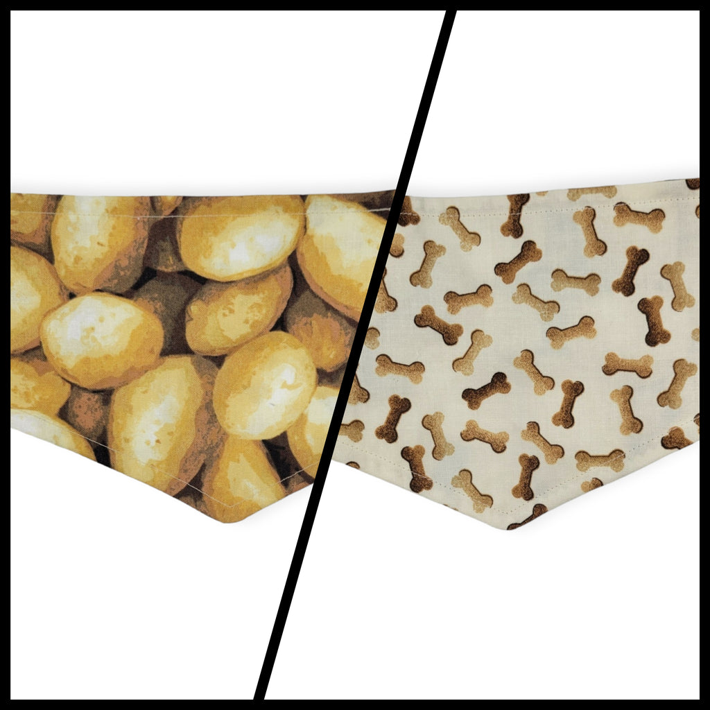 Potatoes/Brown Dog Bones Reversible Tie-on Bandana (X-Small)