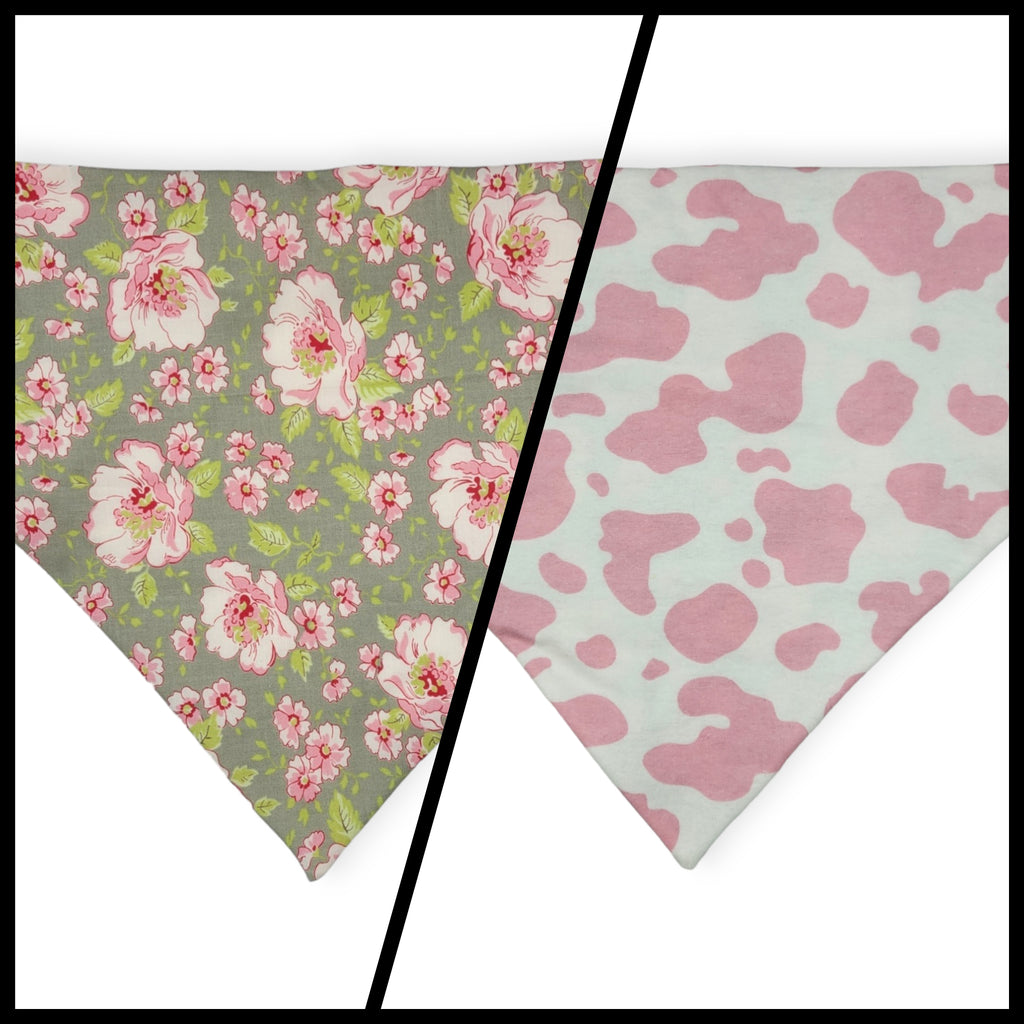 Ambleside Cobblestone Gray/Pink Cow Spots Slip-on Scrunchie Bandana (X-Large)