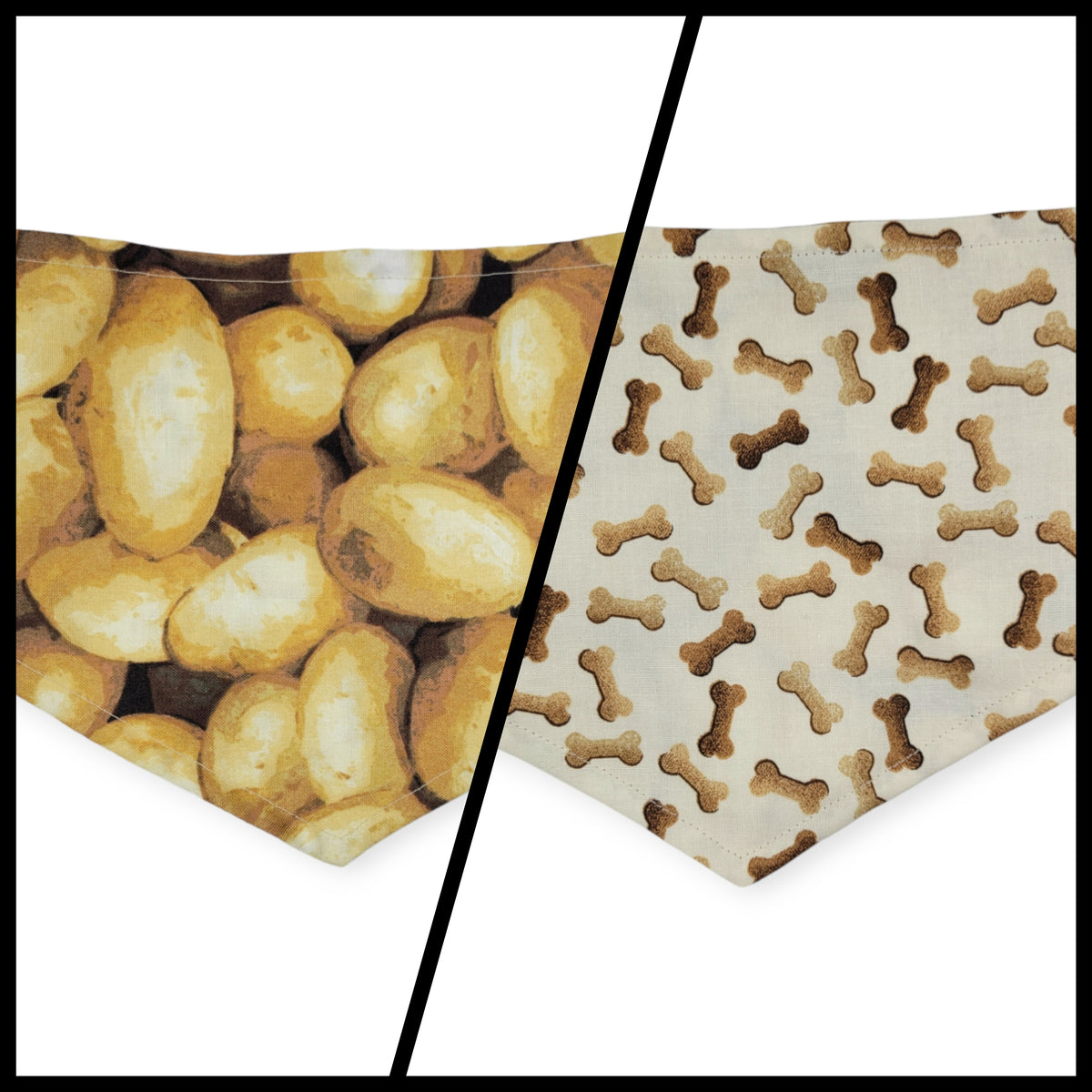 Potatoes/Brown Dog Bones Reversible Tie-on Bandana (Small)