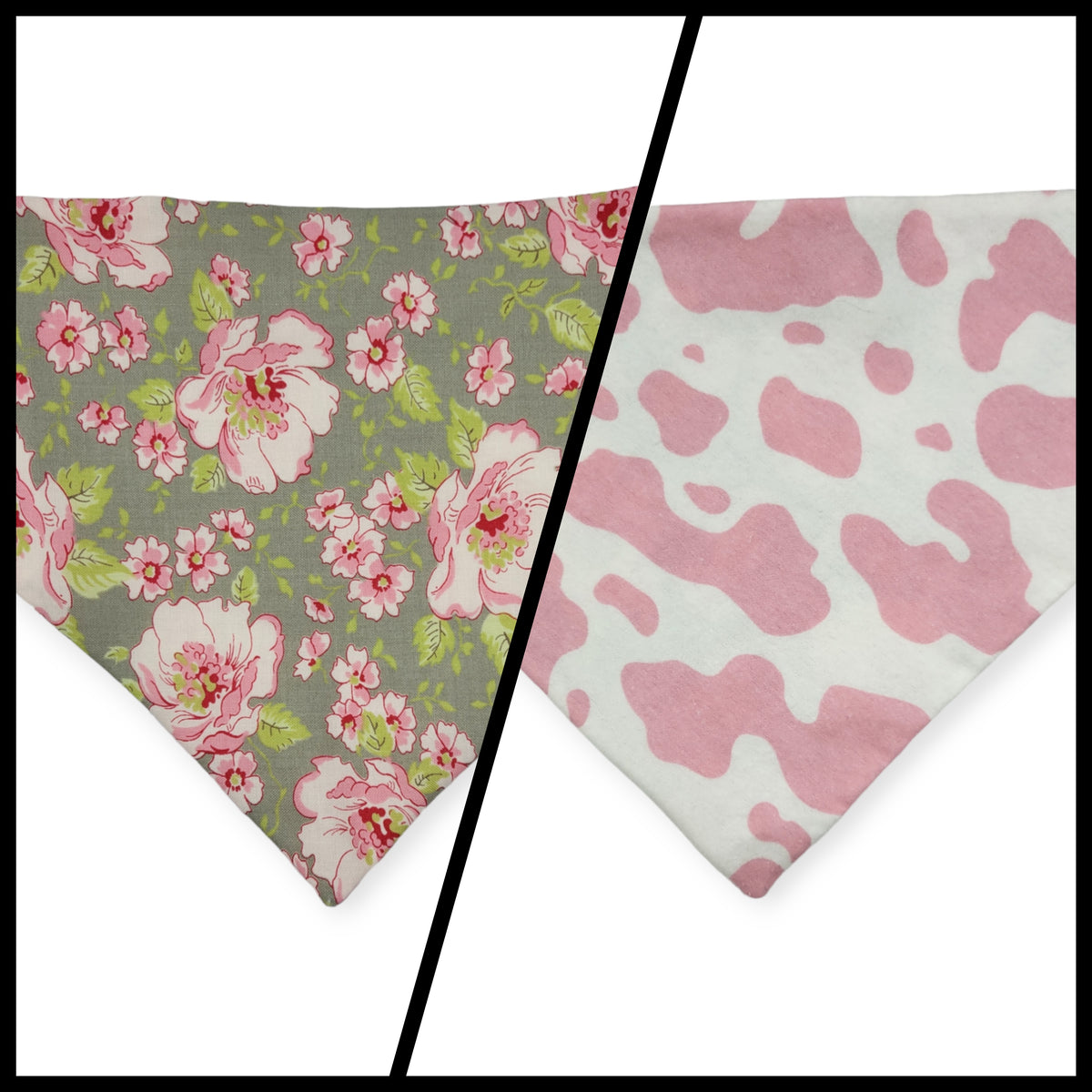 Ambleside Cobblestone Gray/Pink Cow Spots Plaid Slip-on Scrunchie Bandana (Medium/Large)