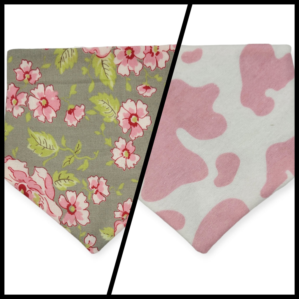 Ambleside Cobblestone Gray/Pink Cow Spots Slip-on Scrunchie Bandana (XX-Small)