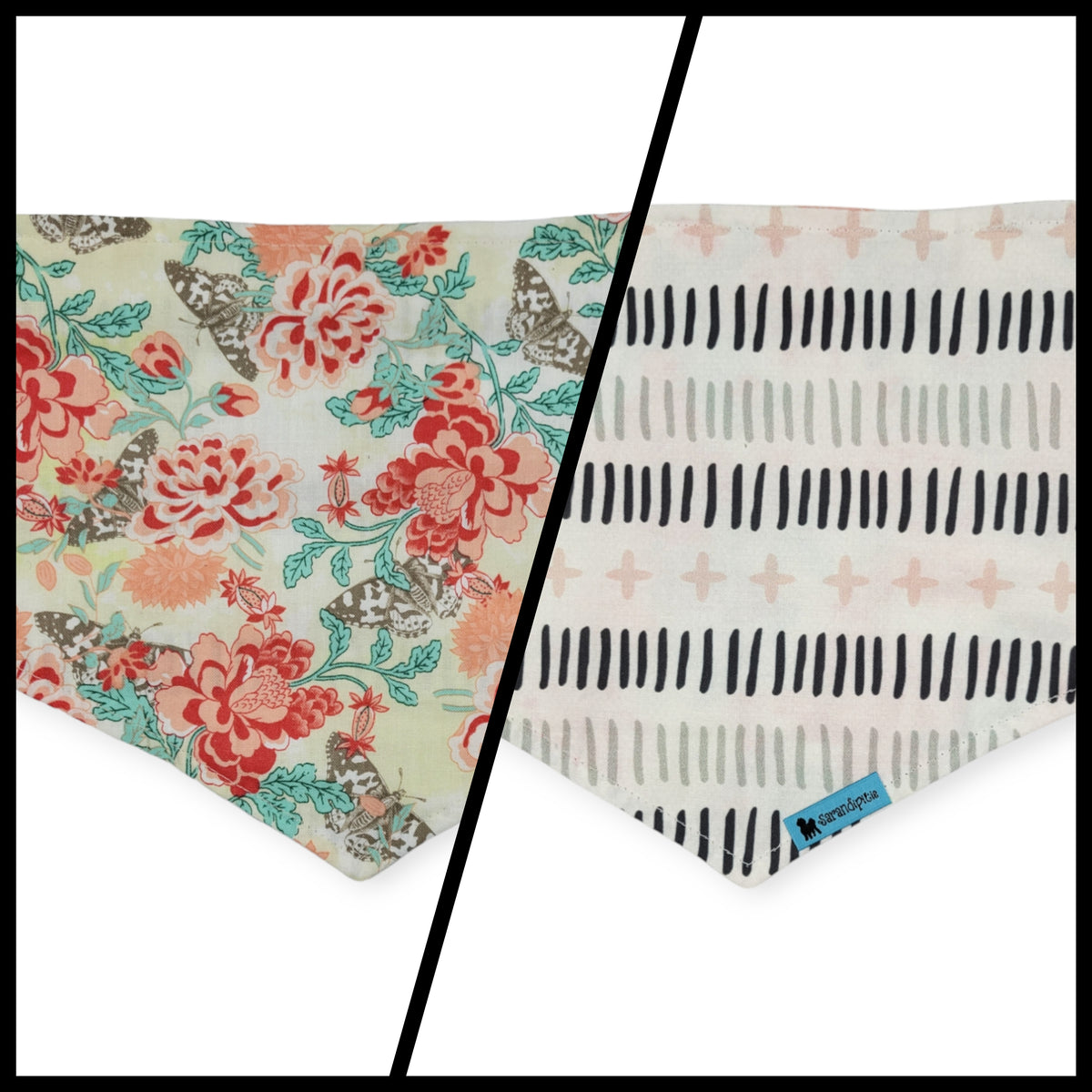 Floral & Butterflies/Modern Farmhouse Dash Reversible Tie-on Bandana (Medium)