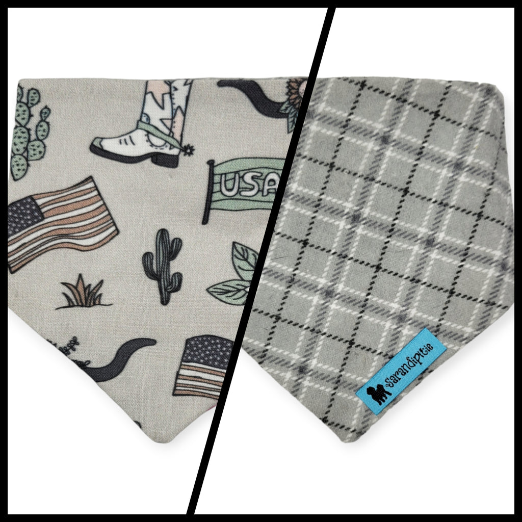 Little Cowboy/Gray Plaid Slip-on Scrunchie Bandana (XX-Small)