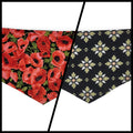 Red Poppy/Black Floral Geometric Reversible Tie-on Bandana (Small)