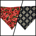 Red Poppy/Black Floral Geometric Slip-on Scrunchie Bandana (Large)