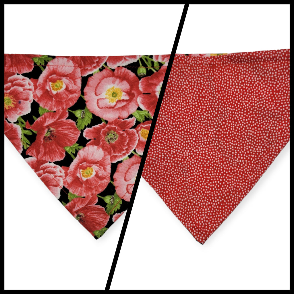 Poppy Meadows/ Red Dots Velcro Bandana  (Small)