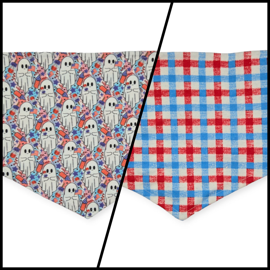 Patriotic Ghosts/Patriotic Plaid Tie-on Bandana (Medium)