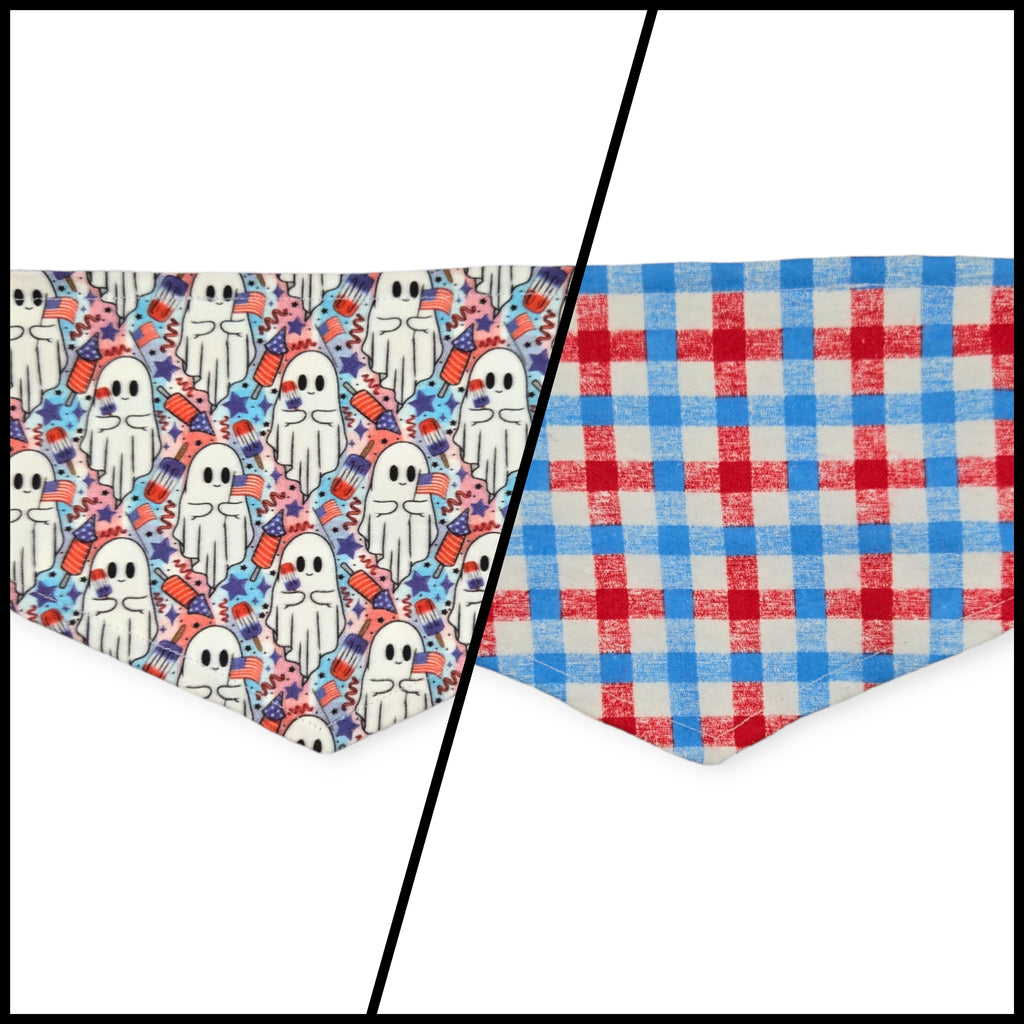 Patriotic Ghosts/Patriotic Plaid Reversible Tie-on Bandana (X-Small)