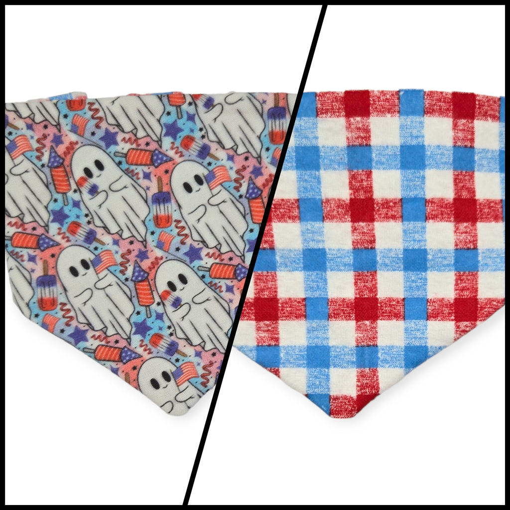 Patriotic Ghosts/Patriotic Plaid Slip-on Scrunchie Bandana (X-Small)