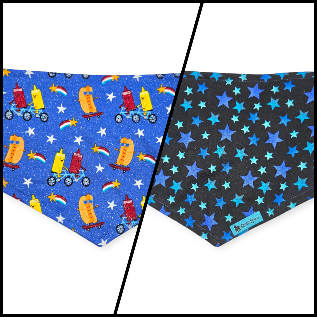 Patriotic Food/Blue Stars Tie-on Bandana (Small)