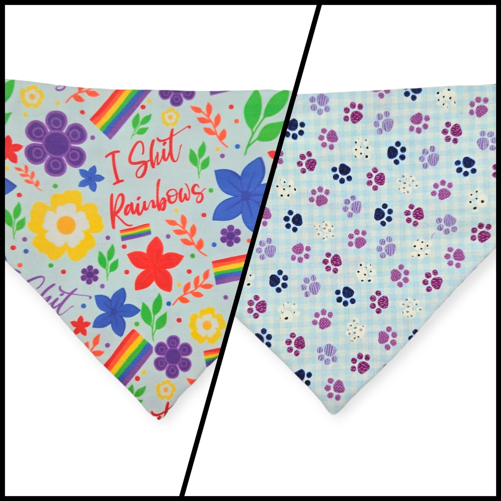 I Shit Rainbows/Paws & Plaid Slip-on Scrunchie Bandana (Medium/Large)