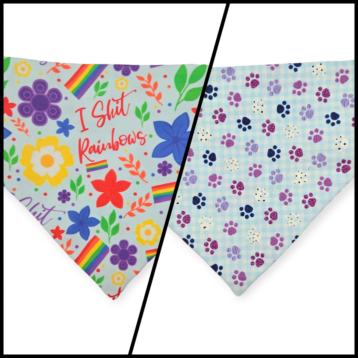 I Shit Rainbows/Paws & Plaid Slip-on Scrunchie Bandana (Medium/Large)