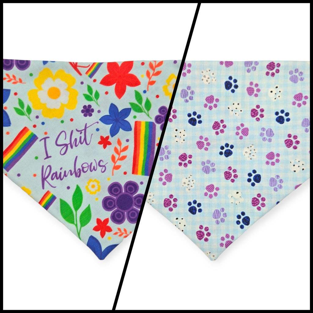 I Shit Rainbows/Paws & Plaid Slip-on Scrunchie Bandana (Medium)