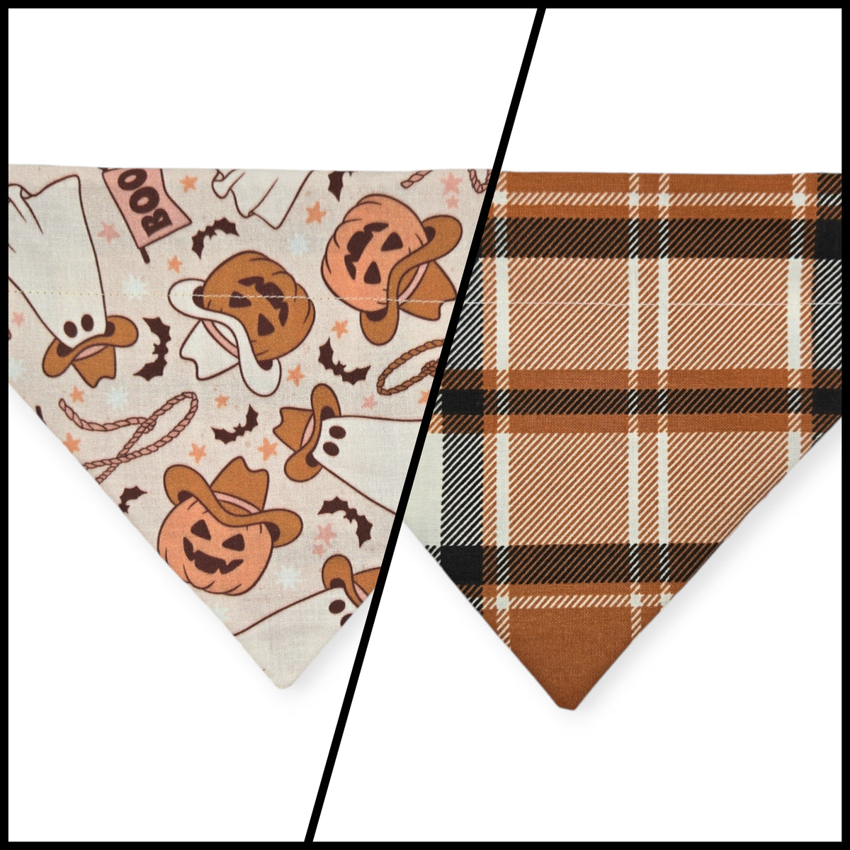 Cowboy Halloween/Burnt Orange Plaid Slide-on Pet Bandana (Small)
