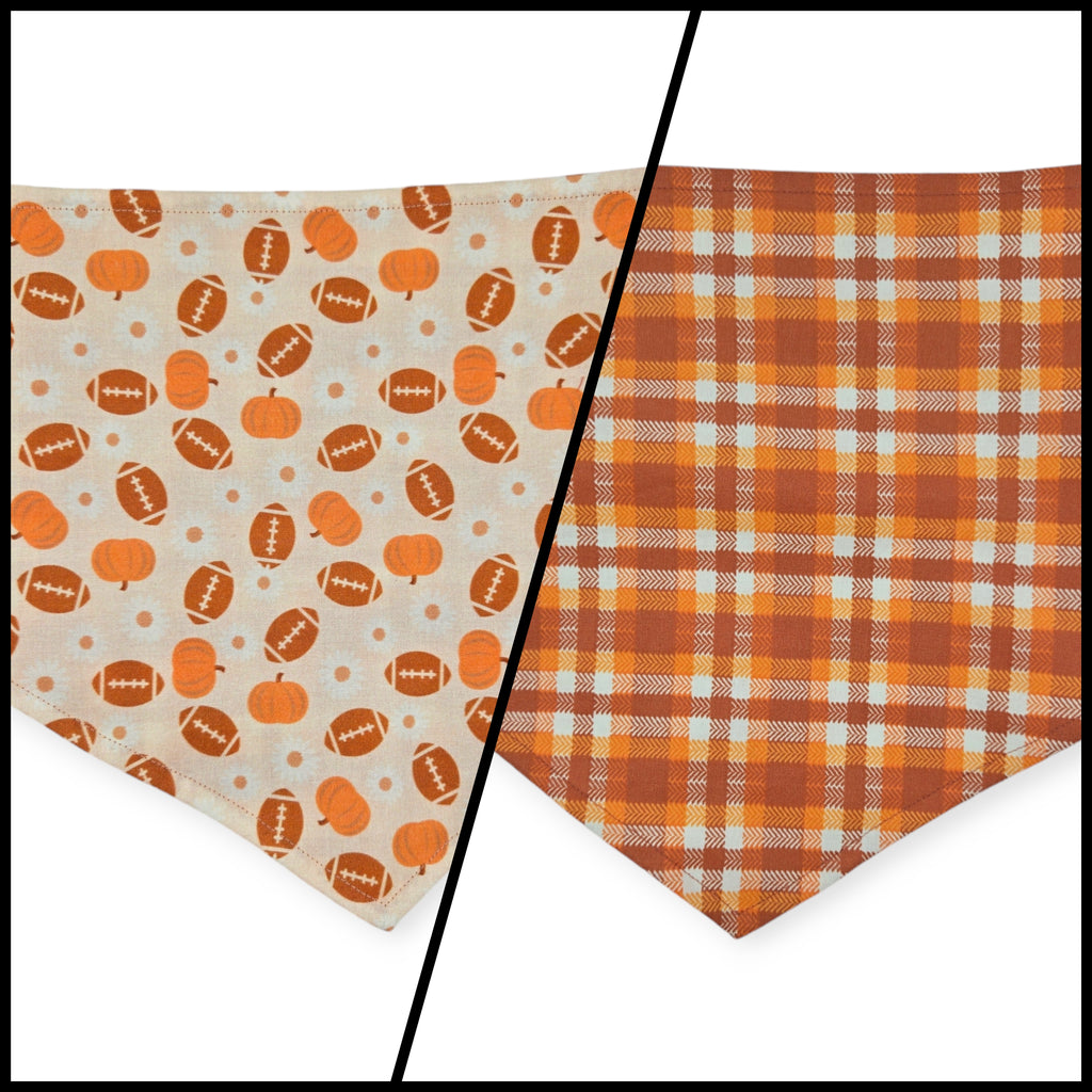 Boho Daisy Football/Orange Fall Plaid Tie-on Bandana (Large)