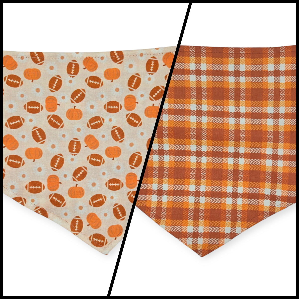 Boho Daisy Football/Orange Fall Plaid Tie-on Bandana (Large)
