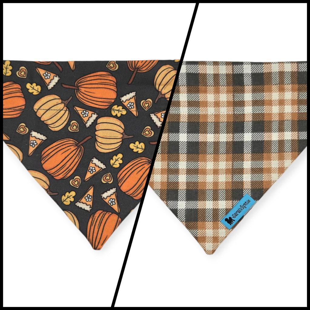 Retro Pumpkin Spice/Fall Plaid Reversible Slide-on Bandana (Small)