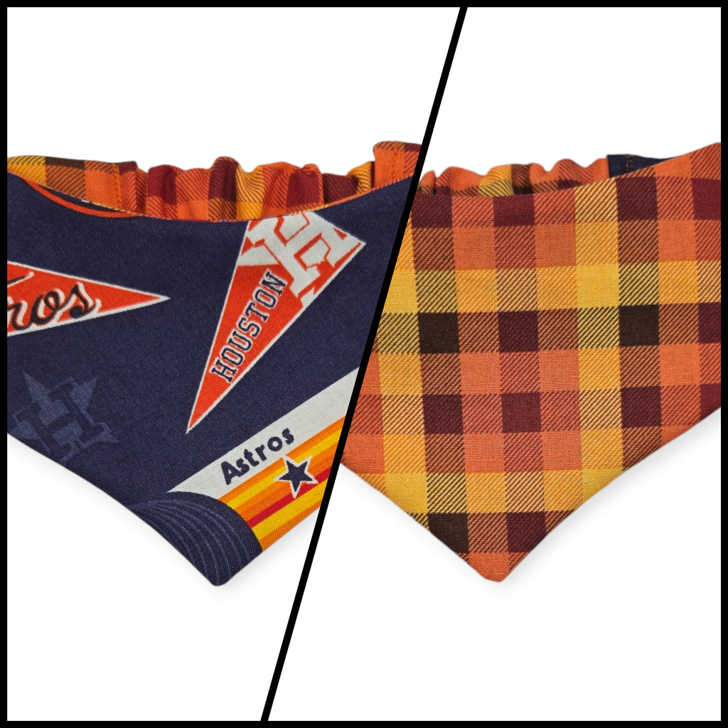 Astros/ Orange Fall Plaid Slip-on Scrunchie Bandana (X-Small)
