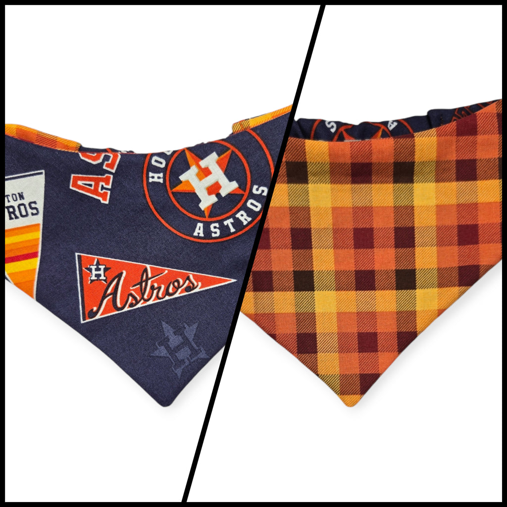 Astros/ Orange Fall Plaid Slip-on Scrunchie Bandana (Small)