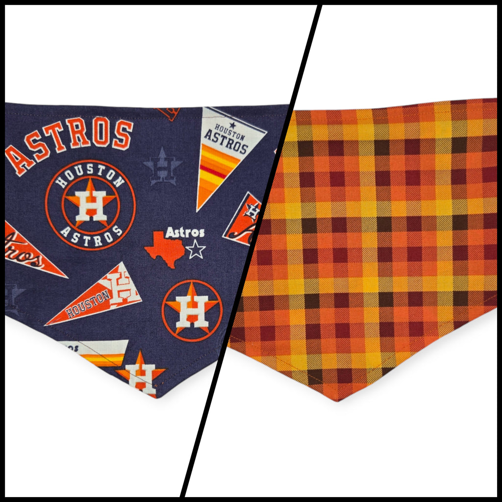 Astros/ Orange Fall Plaid Reversible Tie-on Bandana (Medium)