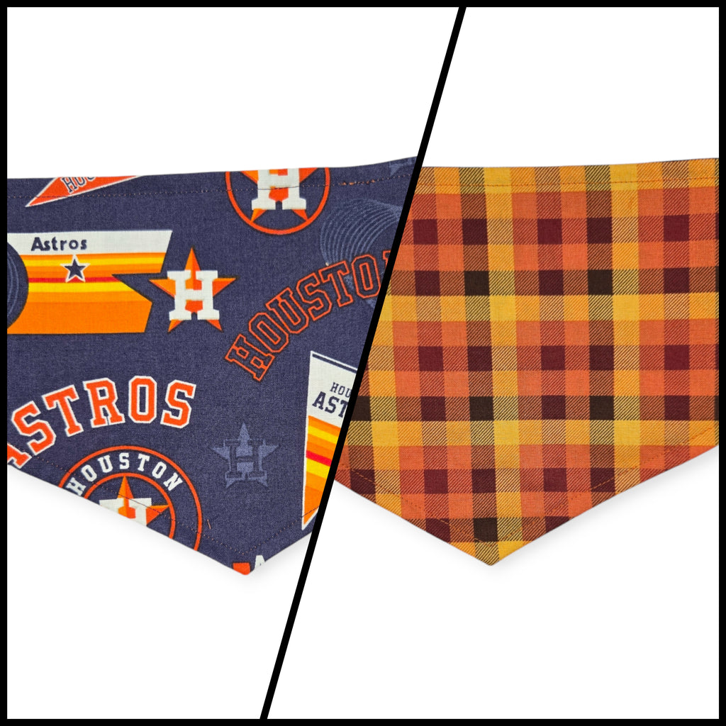 Astros/ Orange Fall Plaid Reversible Tie-on Bandana (Small)