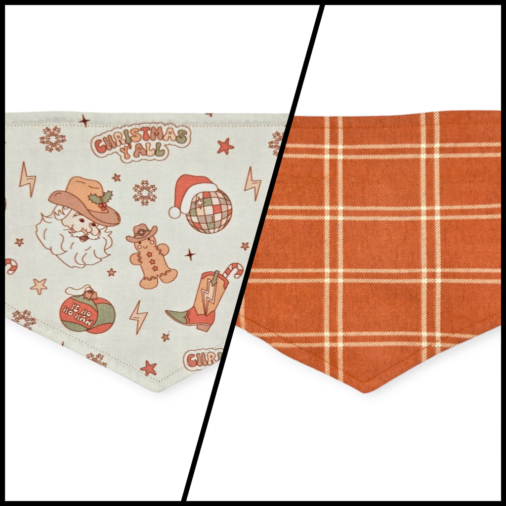 Christmas Ya'll/Rust Fall Plaid Tie-on Bandana (Small)