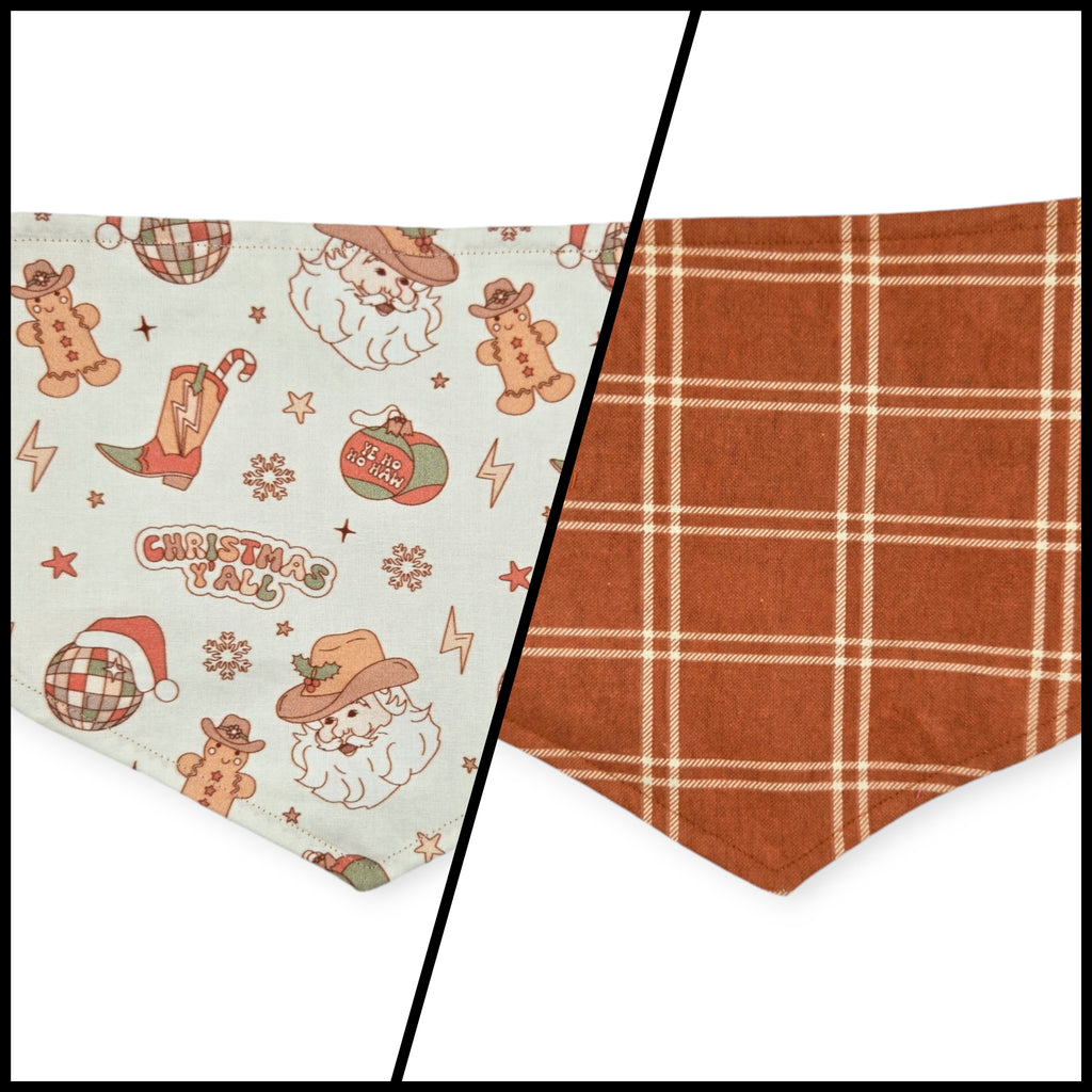 Christmas Ya'll/Rust Fall Plaid Reversible Tie-on Bandana (Medium)