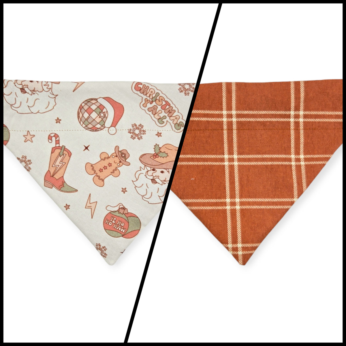 Christmas Ya'll/Rust Fall Plaid Slide-on Pet Bandana (Small)