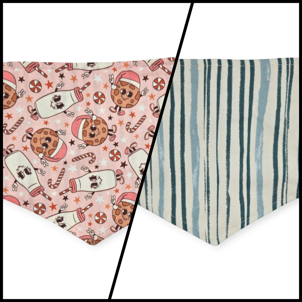 Vintage Milk & Cookies/Green Stripe Tie-on Bandana (Medium)