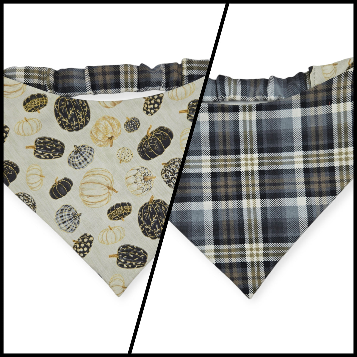 Pumpkin Quilt/Gray & Tan Plaid Slip-on Scrunchie Bandana (Large/X-Large)