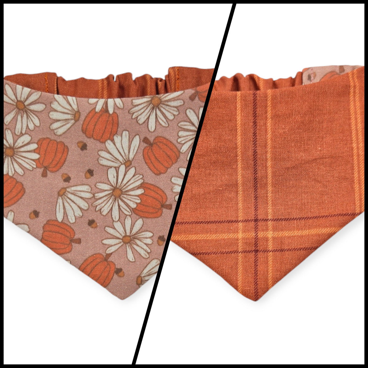 Daisy Pumpkins/ Orange Plaid Slip-on Scrunchie Bandana (X-Small)