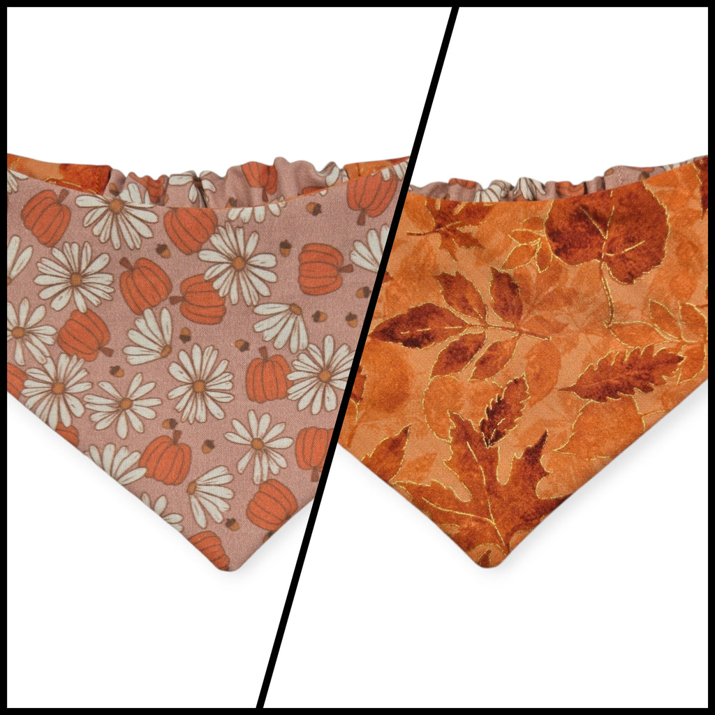 Daisy Pumpkins/ Orange Leaves Reversible Slip-on Scrunchie Bandana (X-Small/Small)