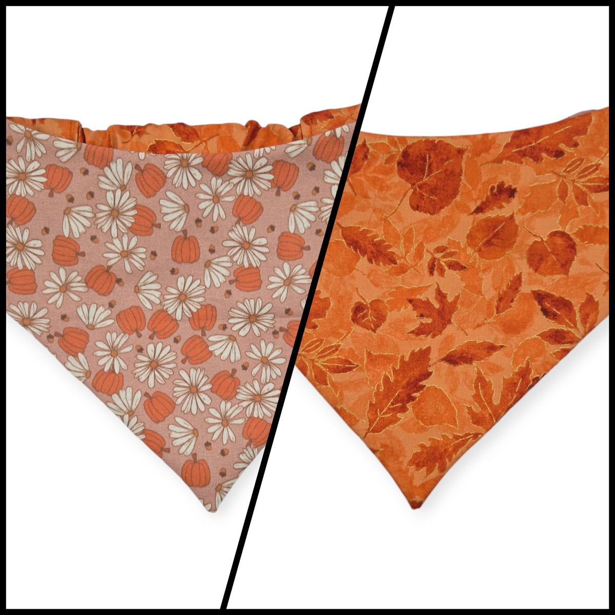 Daisy Pumpkins/ Orange Leaves Slip-on Scrunchie Bandana (Large)