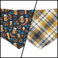Bavarian Pretzels & Beer/ Gray & Mustard Plaid Reversible Reversible Tie-on Bandana (Large)